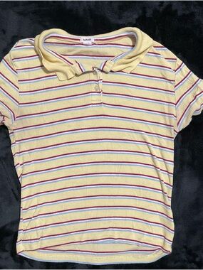 Garage Yellow Ribbed Polo with Red and Light Blue Stripes